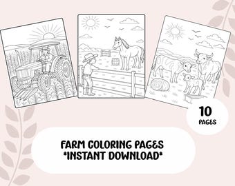 10 Farm-Themed Coloring Pages | Printable Farm Animals & Tractor Coloring Sheets for Kids | Barnyard Learning Activities