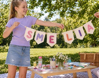 Personalized Name Banner, Yarn Letter Nursery Decor, Custom Canvas Garland, Baby Shower Gift, Newborn Room Wall Decor