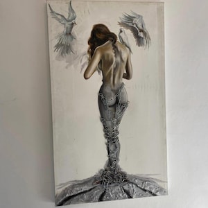 Rêve de liberté, peinture à l'huile, peinture féminine, peinture sensuelle, peinture originale, peinture 3D