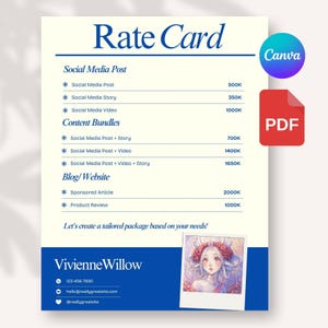 Preisgestaltungsvorlage für Influencer & Kreative | Preisliste für bearbeitbares Media Kit | Canva Vorlage | A4 ,US Letter | Sofort Download