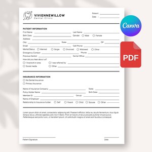 Vorlage für einen ausgefüllten Online-Briefumschlag Bearbeitbares Canva Registrierungsblatt für die Zahnpraxis | Info-Formular für Kranken - Versicherungen | A4 & US Letter