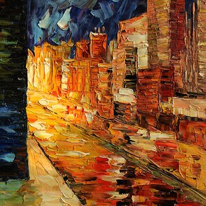 Perspective ORIGINAL Oil Painting Palette Knife Impasto Textured Cityscape  Buildings Colorful Ready to Hang Wall Decor Red ART by Marchella 