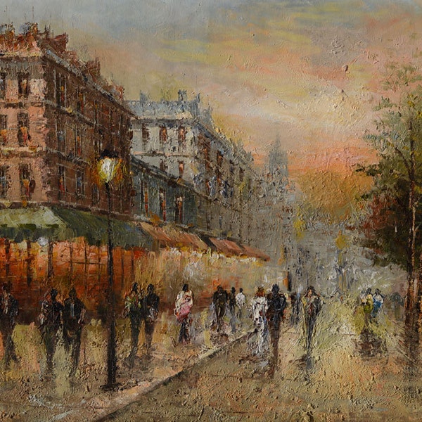 Oil Painting Original Palette Knife impasto ready to hang cityscape Paris street wall hanging colorful people autumn fall  ART by Marchella
