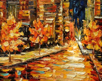 Golden Reflections ORIGINAL Oil Painting Palette Knife Impasto Textured Cityscape Buildings Colorful ready to hang  decor Red ART Marchella