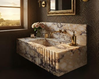 Luxe Marmor Waschtisch mit Goldakzenten und elegantem Design M9S015