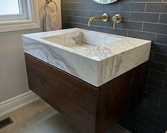 Custom Marble Vanity Sink for Made to Order Powder Room M9N003