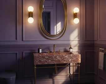 Pink Violet Marble Wall Mounted Sink with Sleek Metal Legs – Floating Natural Stone Vanity for Contemporary Bathroom Interiors
