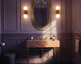 Floating Pink Violet Marble Vanity Sink with Wooden Base – Custom Natural Stone Console for Sophisticated Bathroom Interiors M9M50