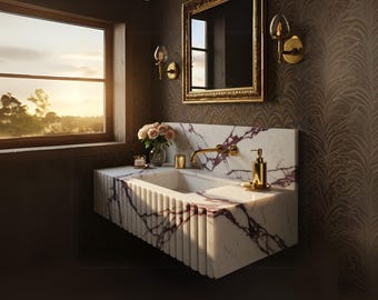 Luxe Marble Vanity Sink with Gold Accents and Elegant Design