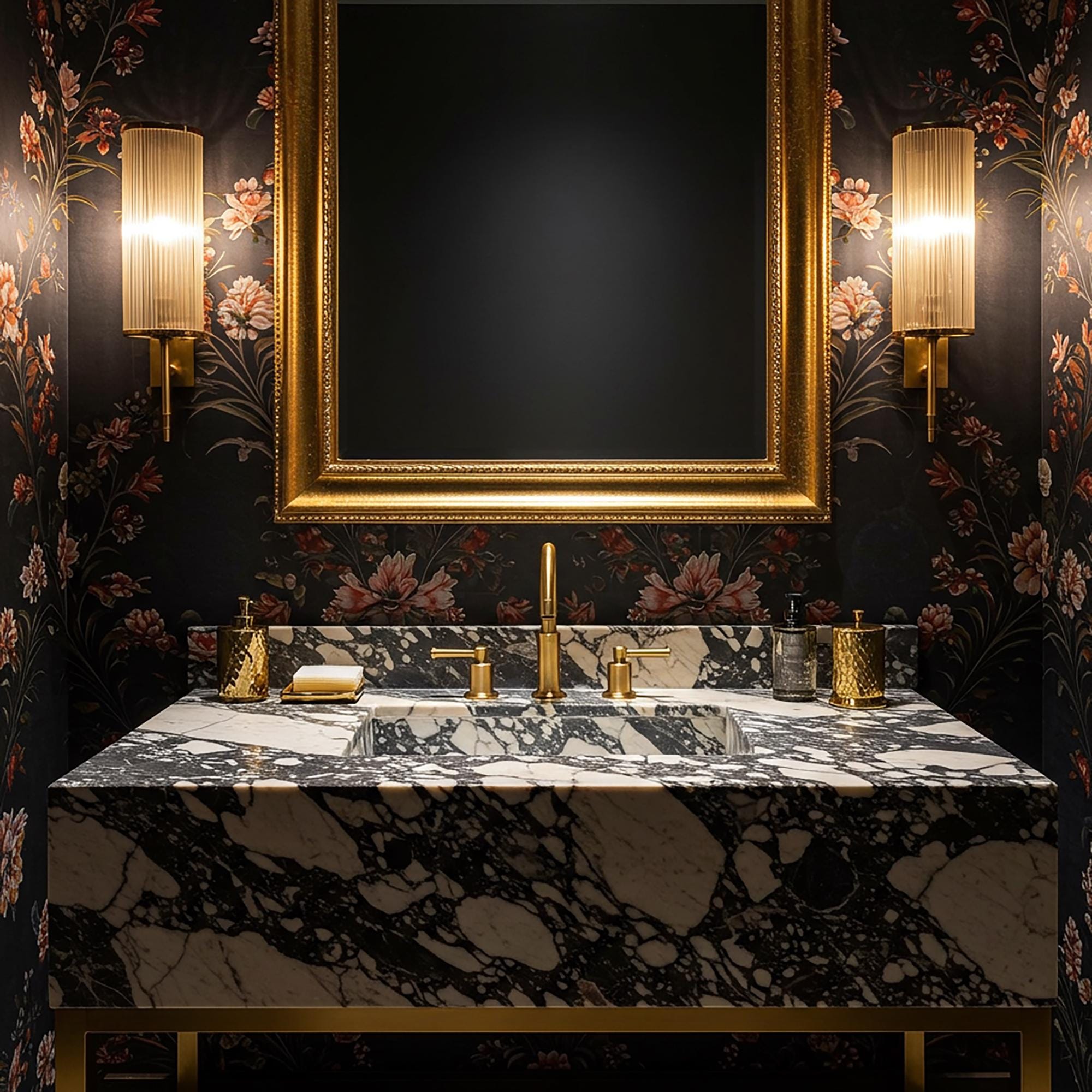 Luxury Black Marble Vanity Sink – Gol...