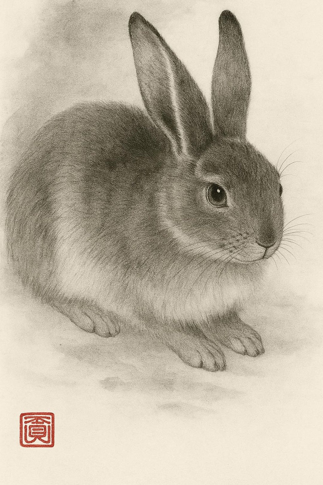 Serene Rabbit | Japanese Sumi-e Ink Art | Maruyama Ōkyo Inspired - Etsy