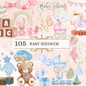 Baby Shower Clipart Bundle: Pastell Grafik, Gender Neutral (Digitaler Download)
