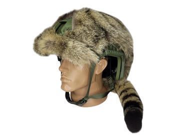 Funda de piel de mapache para casco con cola - Accesorio táctico para cosplay