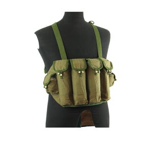 Vintage Type 56 Chest Rig, Olive Canvas AK Ammo Pouch, Cold War Military Surplus