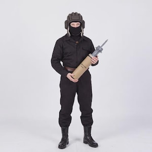 Sovjetisk vintage stridsvagnsbesättningsdräkt i svart under andra världskriget, använd av Röda armén, Sovjetunionens tankuniformset, militär rekonstrueringsset, överskott