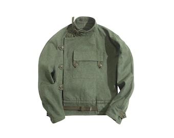 Vintage Swedish Army Field Jacket, Olive Green Cotton Canvas, Cold War Era