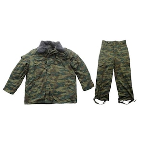 Vintage Flora 98 Camouflage Winter Insulated suit, Post-Soviet Combat Military Style Bushcraft Field Jacket & Pants Surplus for Cold Weather