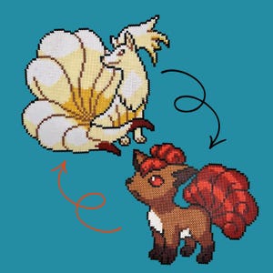 Vulpix eller Vulnona - Handgjord strykpärldesign på trä, anpassningsbar | Present till barn, fans och samlare | Retro Pixel
