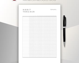 Printable Editable Minimal Habit Tracker (Monthly)