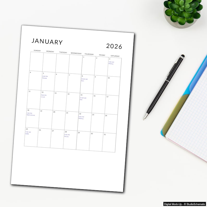 Printable Editable 2026 Calendar Monthly Planner - Etsy