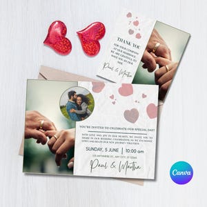 Wedding celebration templates with photo of a couple. Templates with photos, Editable cards. Templates with soft colors