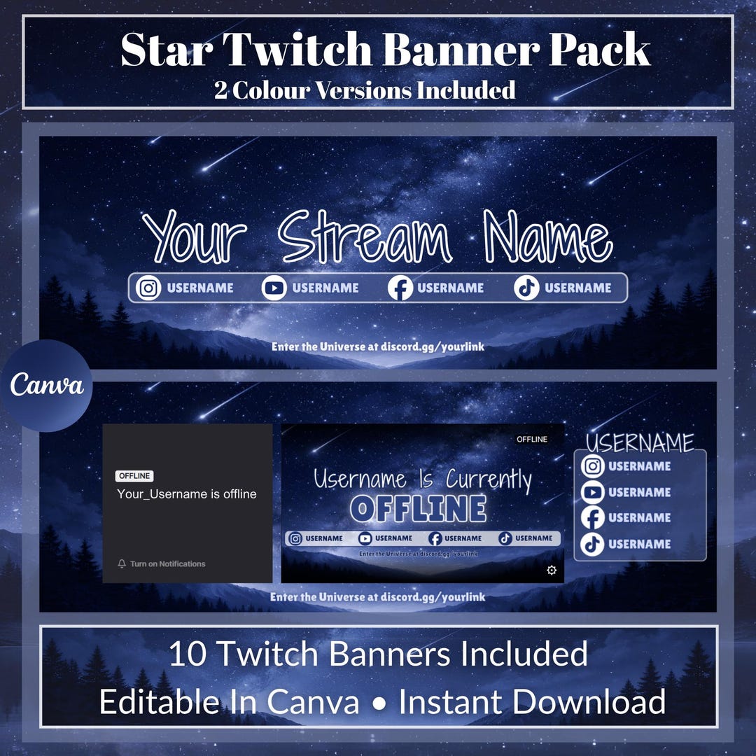 Star Lumina – Twitch Banner Pack | Editable Canva Channel Art | Offline ...