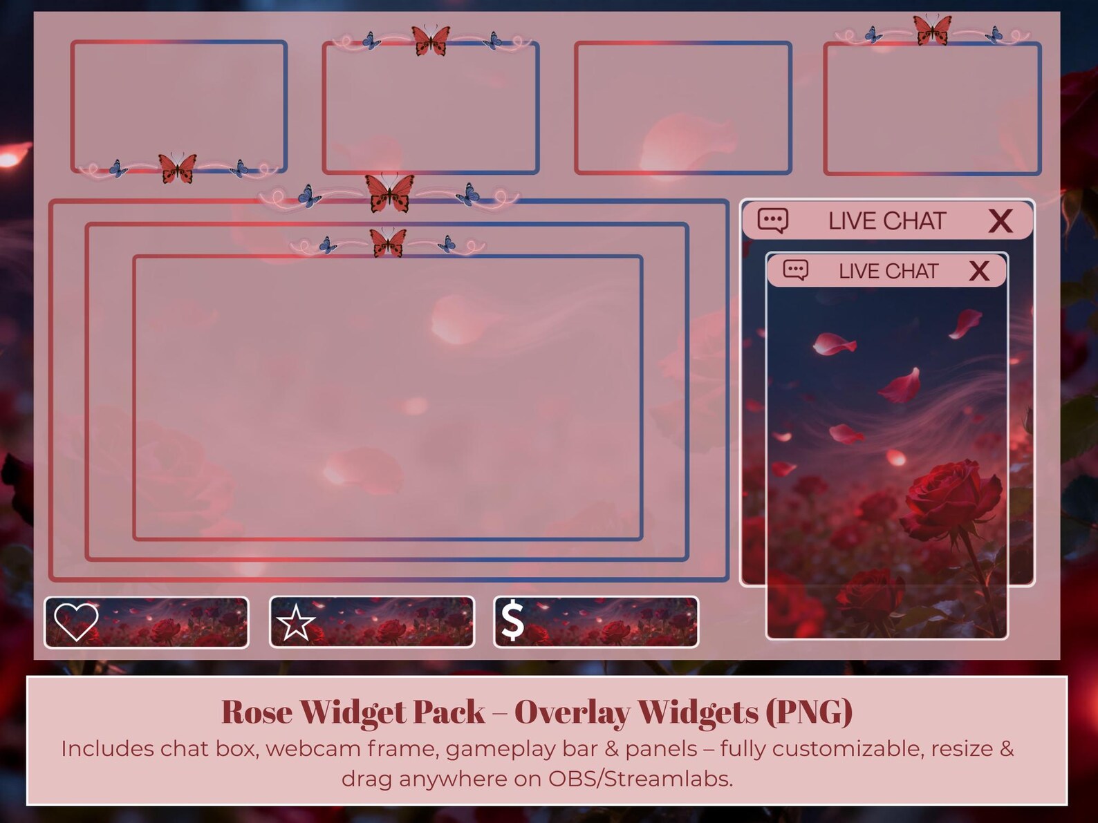 Rose Nocturne — Animated Stream Overlay Pack | Twitch & OBS Overlays ...