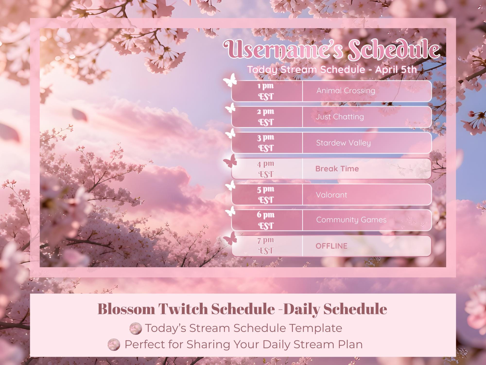 Blossom Drift – Twitch Schedule Pack | Editable Canva Stream Schedule ...