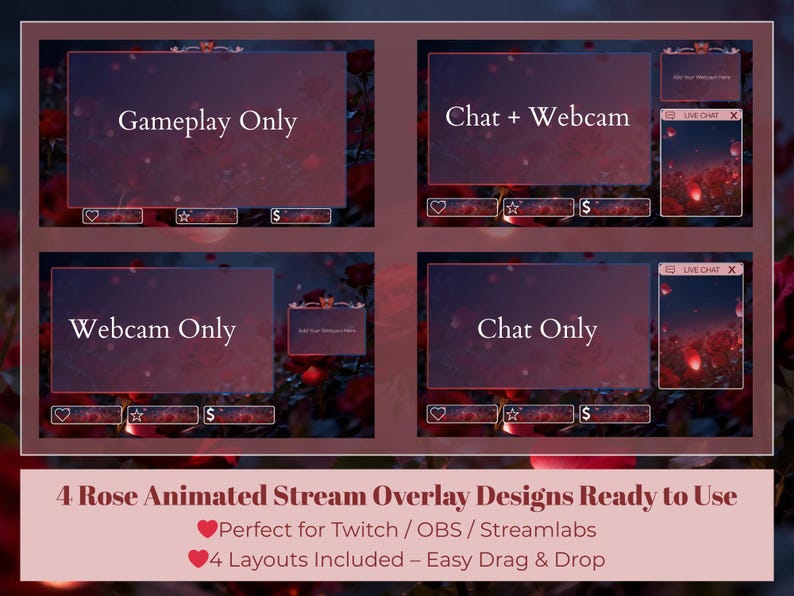 Rose Nocturne — Animated Stream Overlay Pack | Twitch & OBS Overlays ...