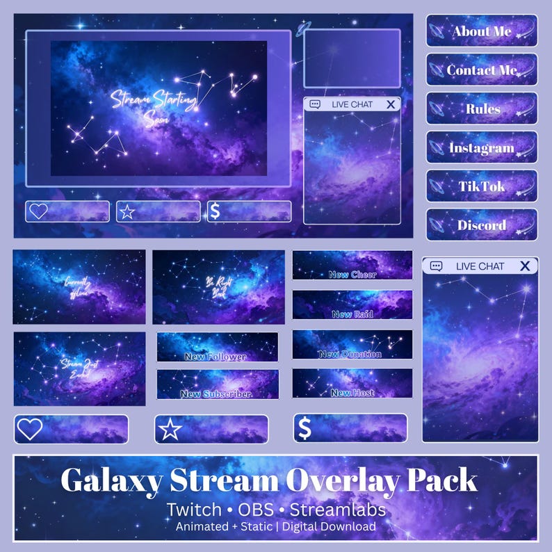 Galaxy Nebula — Animated Stream Overlay Pack | Twitch & OBS Overlays ...