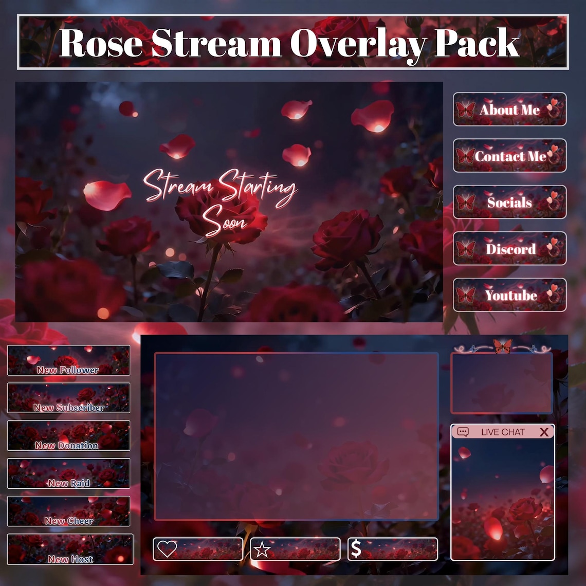 Rose Nocturne — Animated Stream Overlay Pack | Twitch & OBS Overlays ...