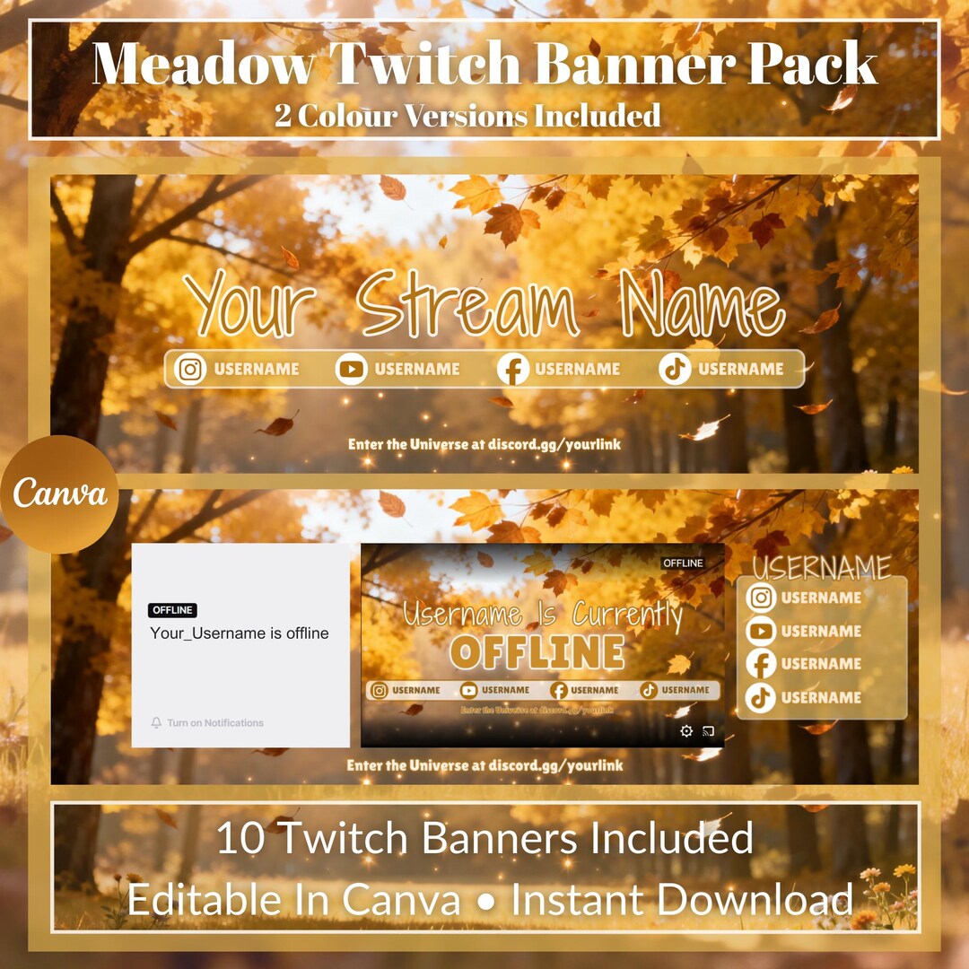 Meadow Glow – Twitch Banner Pack | Editable Canva Channel Art | Offline ...