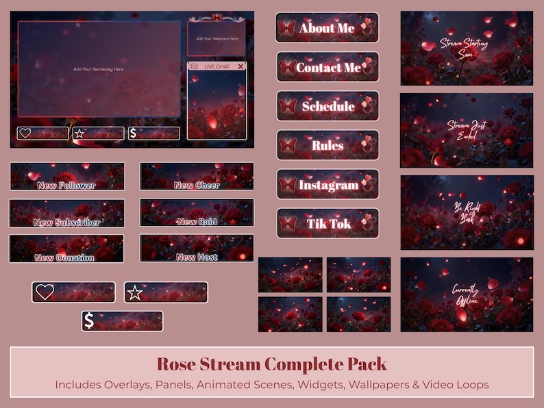 Scene Widget Rose Nocturne — Animated Stream Overlay Pack | Twitch & OBS Overlays ...