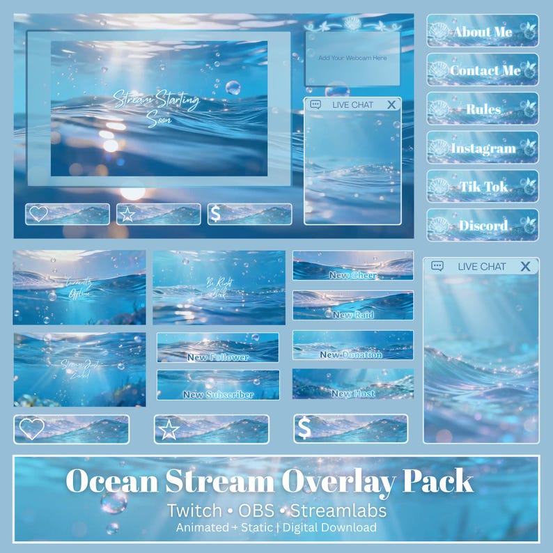 Ocean Whisper — Animated Stream Overlay Pack | Twitch & OBS Overlays ...