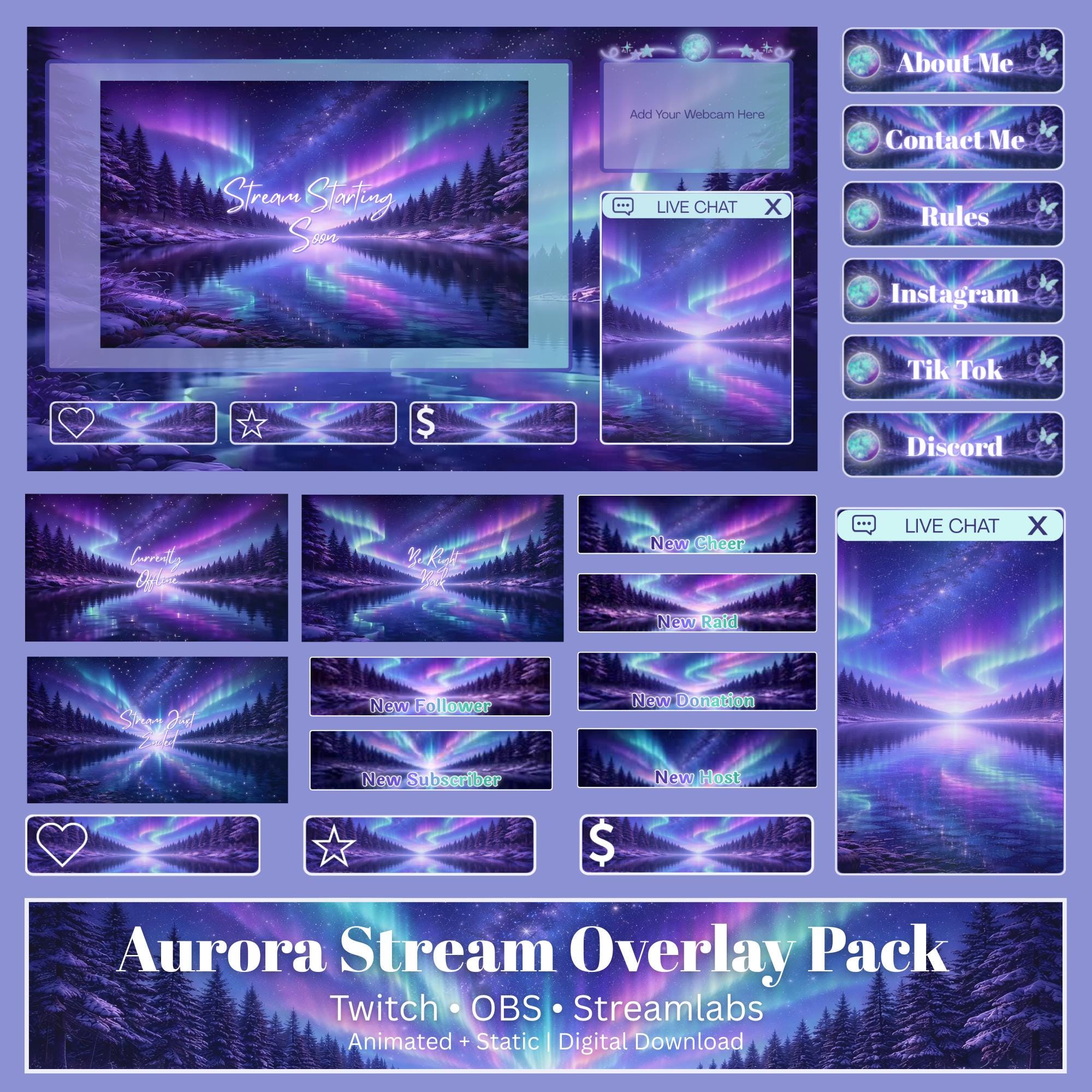 Aurora Elysian — Animated Stream Overlay Pack | Twitch & OBS Overlays ...
