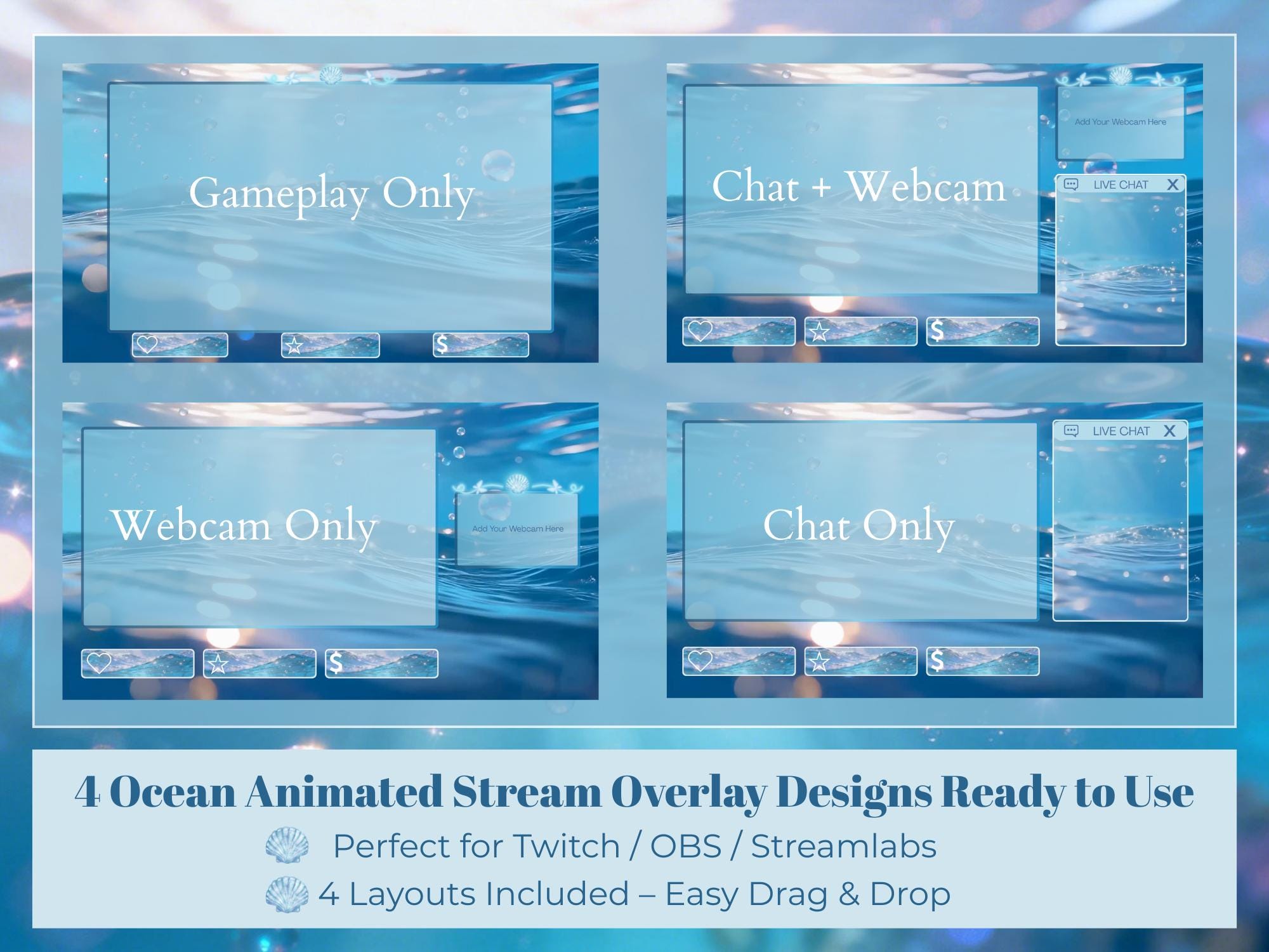 Ocean Whisper — Animated Stream Overlay Pack | Twitch & OBS Overlays ...