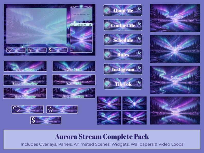 Scene Widget Aurora Elysian — Animated Stream Overlay Pack | Twitch & OBS Overlays ...