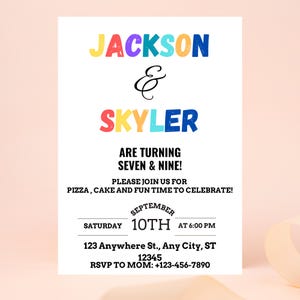 Editable Joint Birthday Invitation Template, Siblings Birthday Invite, Twin Birthday Invitation, Double Celebration Birthday Invitation
