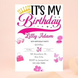 Princess Crown Birthday Invitation, EDITABLE Royal Princess Party Invite Template, Pink Fairytale Royal Celebration, Girl Birthday