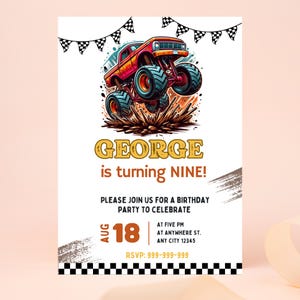 Monster Truck Birthday Invitation, Monster Truck Theme Party Invite, Monster Jam Birthday Party Invitation, Editable Canva Template