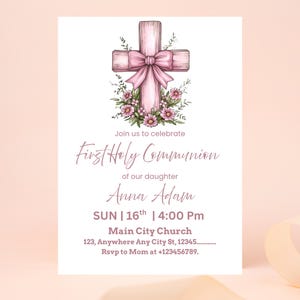 First Communion Invitation Template, Instant Download, Printable First Holy Communion Invitation Girl, Editable Invitation