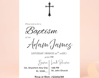 Baptism Invitation Template, Modern Baptism Invite, Minimalist Baptism Invite, Simple Baptism Invite, Minimal Aesthetic Baptism Invite