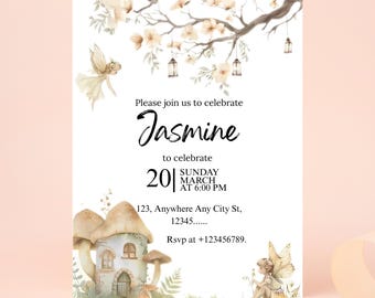 Fairy First Birthday Invitation My Fairy First Invitation Fairy Garden 1st Birthday Party Invite Enchanted Forest Girl EDITABLE Instant