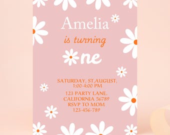 Daisy Birthday Invitation Flower 1st Birthday Invite Daisy Invitation Girl 1st Birthday Wildflower Boho Daisy E Invite Pink Daisies Editable