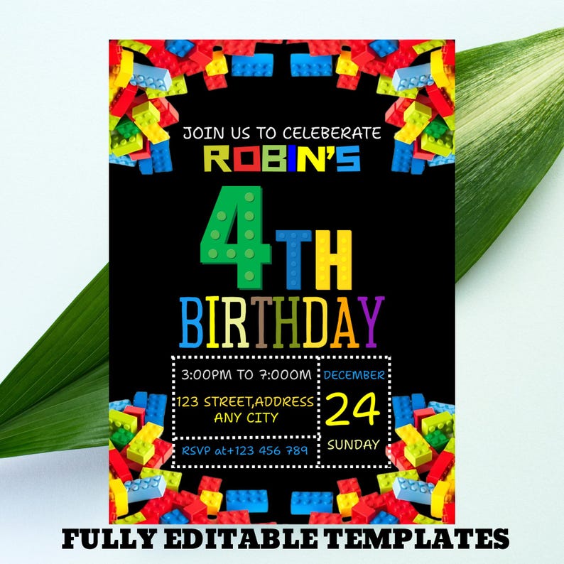 Invitation Block Design Building Blocks Birthday Invitation, Building Blocks Invite, Bricks ...