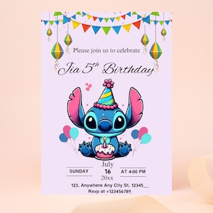 Stitch Editable Birthday Invitation Template, Printable Birthday Invitations, Digital Kids Party Invite, Digital Bday Card Invite, Stitch