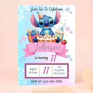 Stitch and Angel Birthday Invitation | Party Invite Boys & Girls Bday Card Evite| Editable Canva Template | Printable Party Invite for Kids