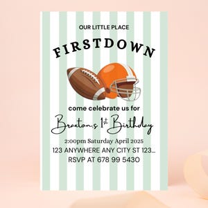 First Down Birthday Evite, Editable Football Invitation, 1st Birthday Digital Invite, Instant Download Template