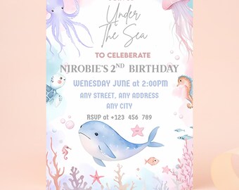 Under the Sea Birthday Invitation, Sea Animals Birthday Invite, Under the Sea Editable Template, Boy Birthday Invite, Ocean Birthday, Sea