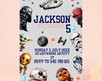 Editable Star Wars Birthday Invitation, Star Invite, Wars Invitation, Darth Vader Birthday Party Invite , Printable Kids Party Invitation